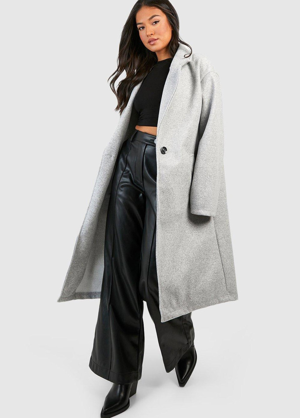 Светло-серое демисезонное Пальто однобортное Boohoo