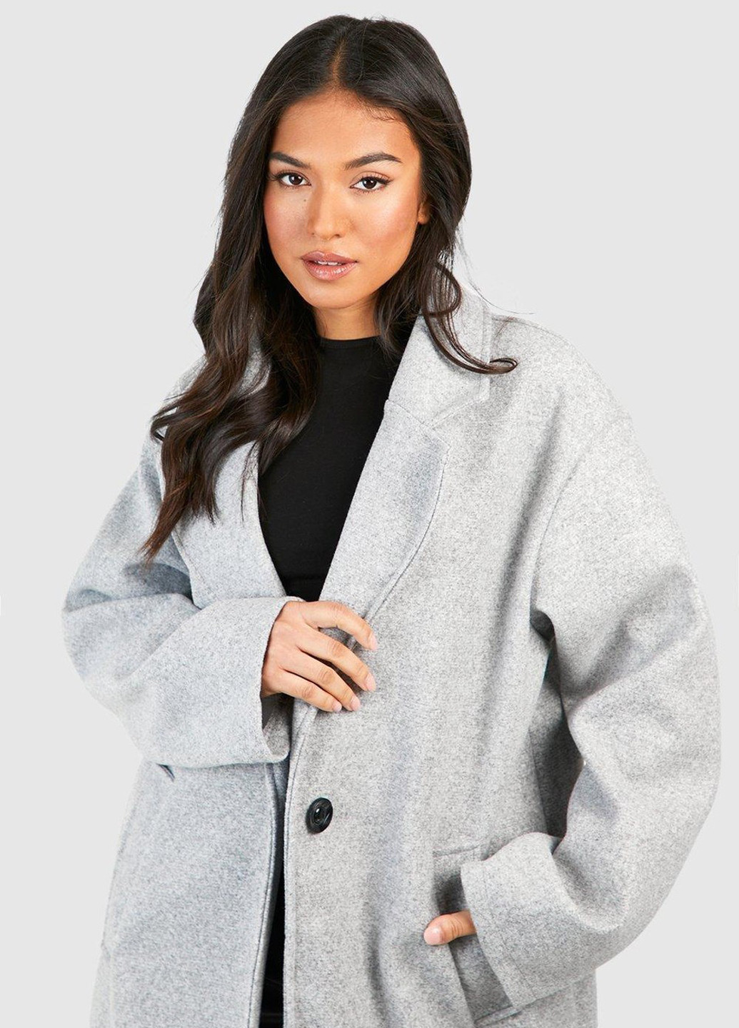 Светло-серое демисезонное Пальто однобортное Boohoo