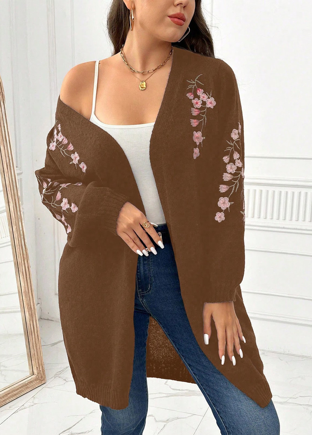 Коричневый демисезонный кардиган SHEIN