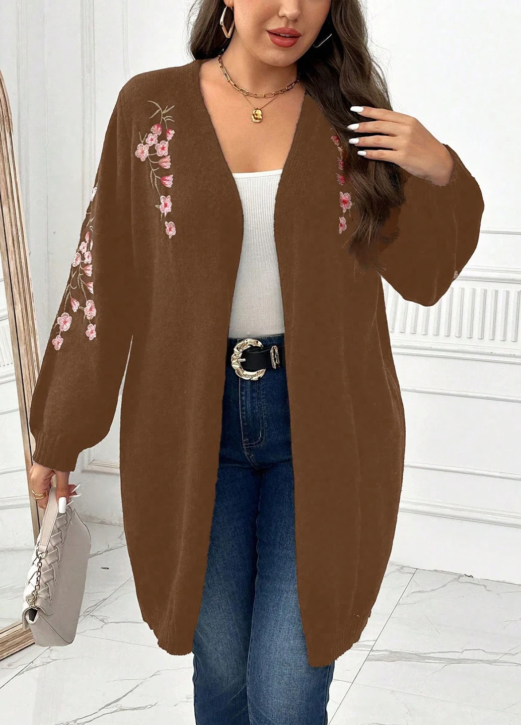 Коричневый демисезонный кардиган SHEIN