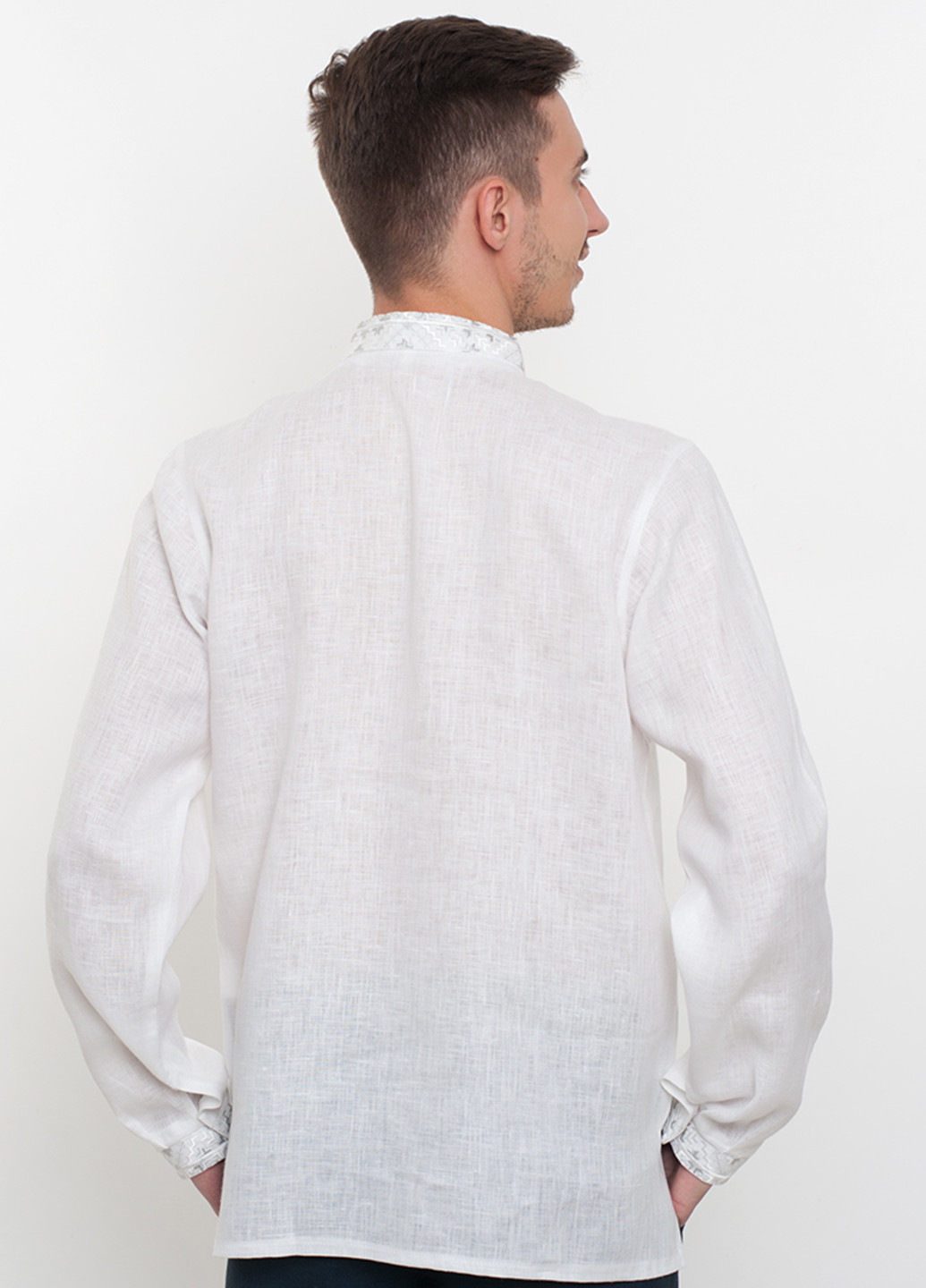 Белая кэжуал рубашка однотонная Vyshyvanka с длинным рукавом