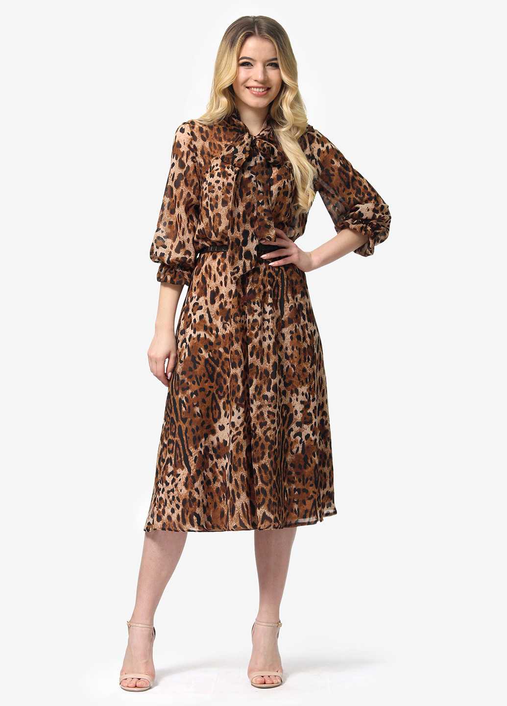 Коричневое кэжуал платье клеш Lila Kass леопардовый