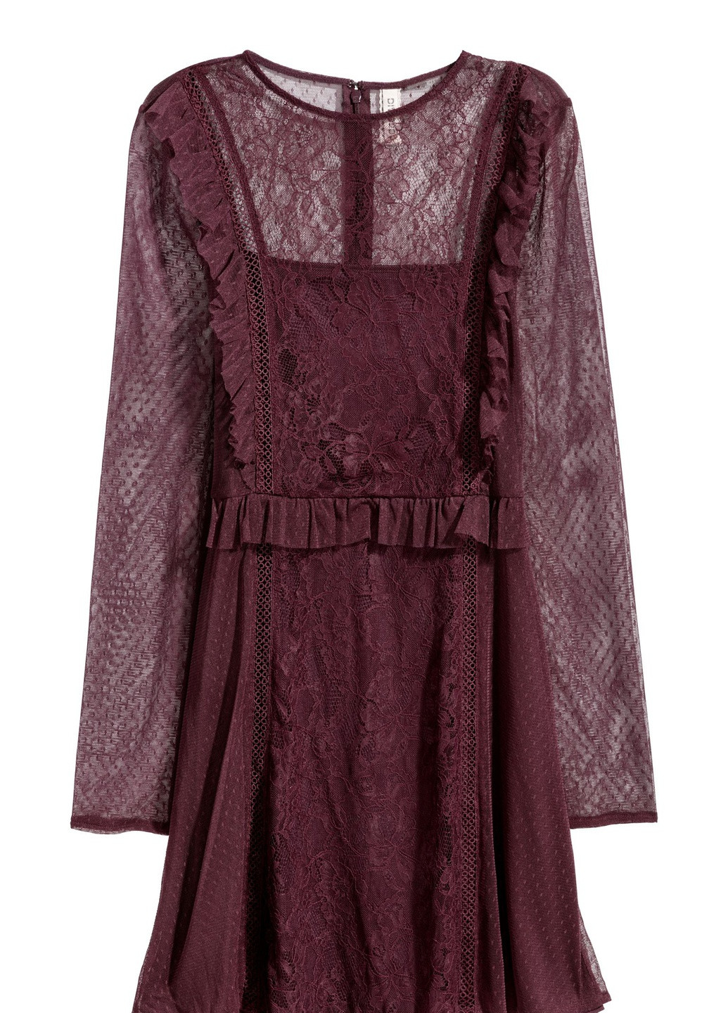 Сливовое кэжуал платье из кружева с оборками H&M однотонное