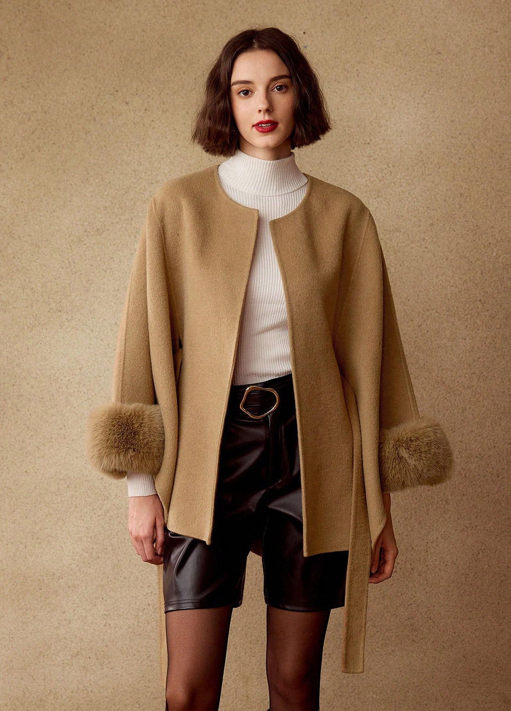 Світло-коричневе Кежуал напівпальто однобортне SHEIN однотонне