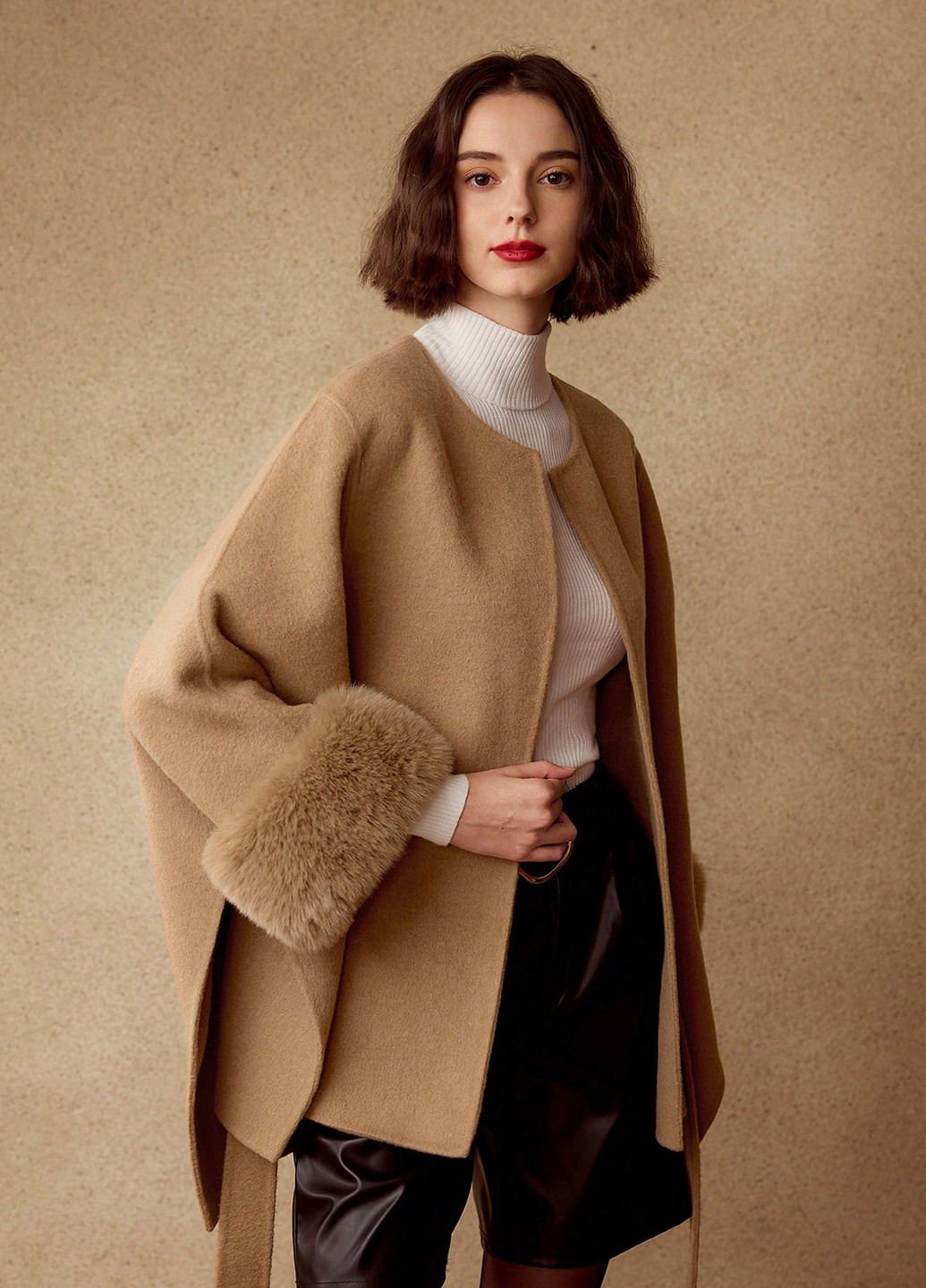 Світло-коричневе Кежуал напівпальто однобортне SHEIN однотонне