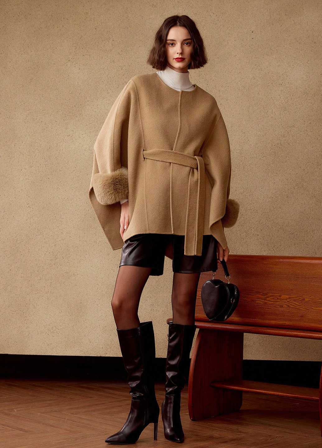 Світло-коричневе Кежуал напівпальто однобортне SHEIN однотонне