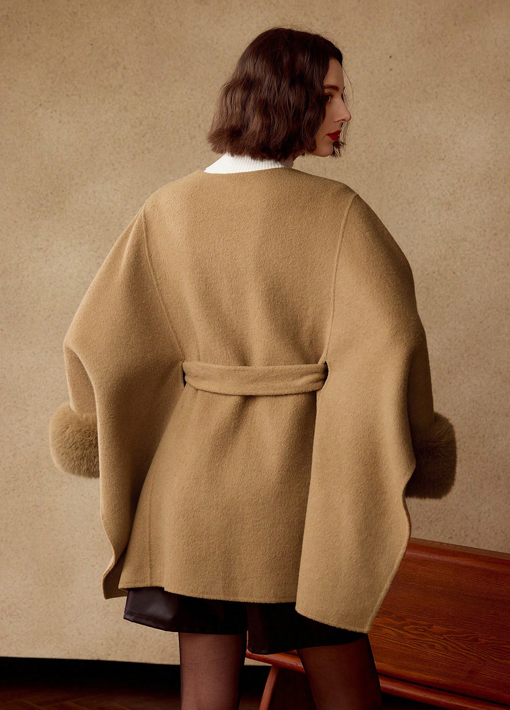 Світло-коричневе Кежуал напівпальто однобортне SHEIN однотонне