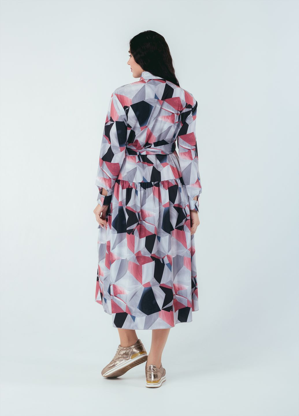 Серое кэжуал платье so-78255-gry рубашка Alpama с геометрическим узором
