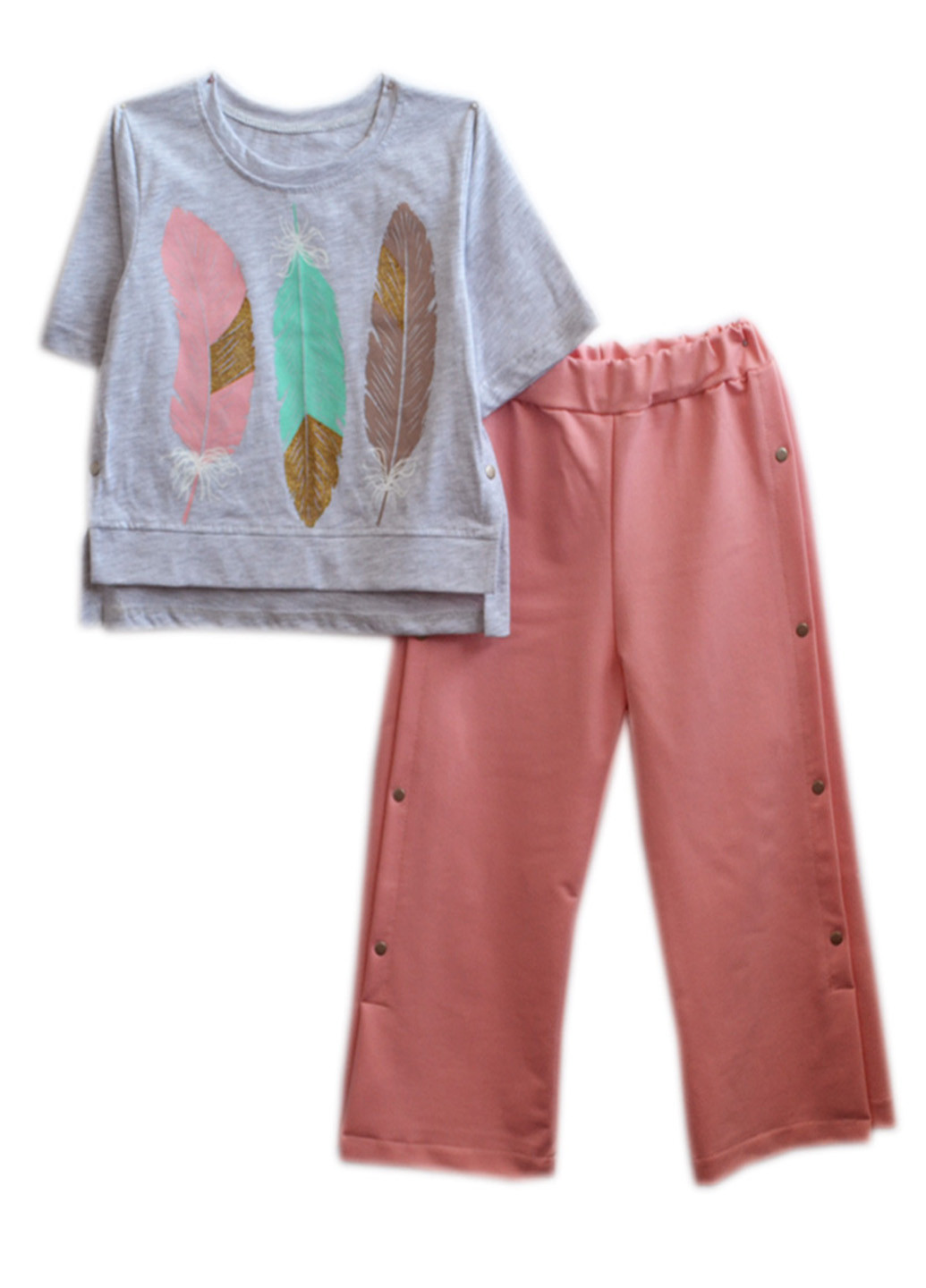 Розовый летний костюм для девочки "золотая молодежь" (штаны кюлоты + футболка) Витуся