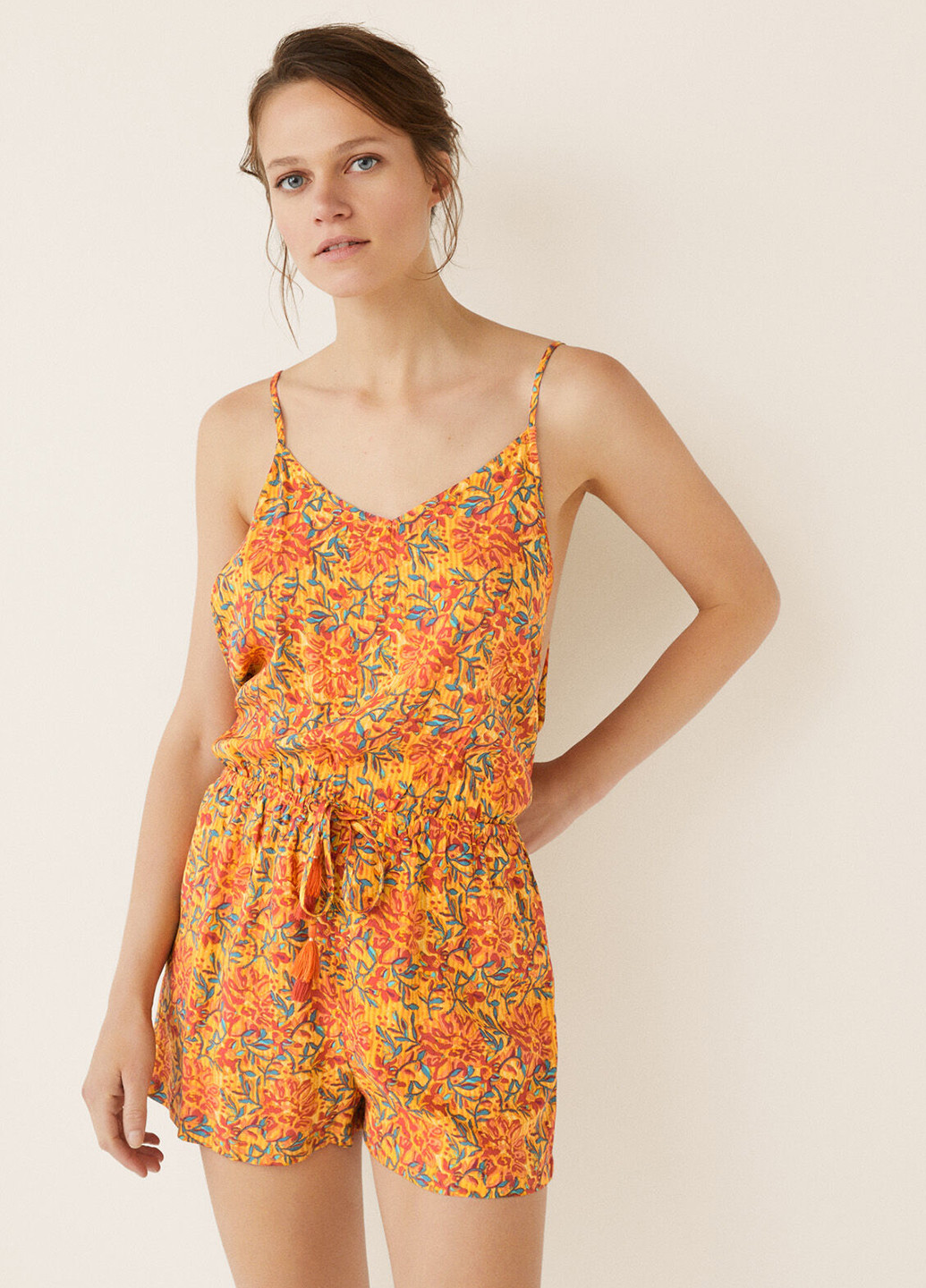 Комбинезон Women'secret комбинезон-шорты цветочный оранжевый пляжный вискоза