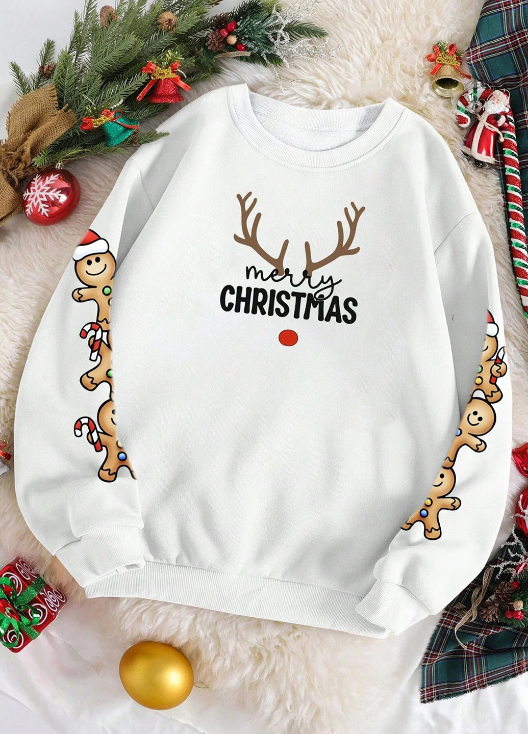 Белый свитшот SHEIN новогодний без декора (332612932)