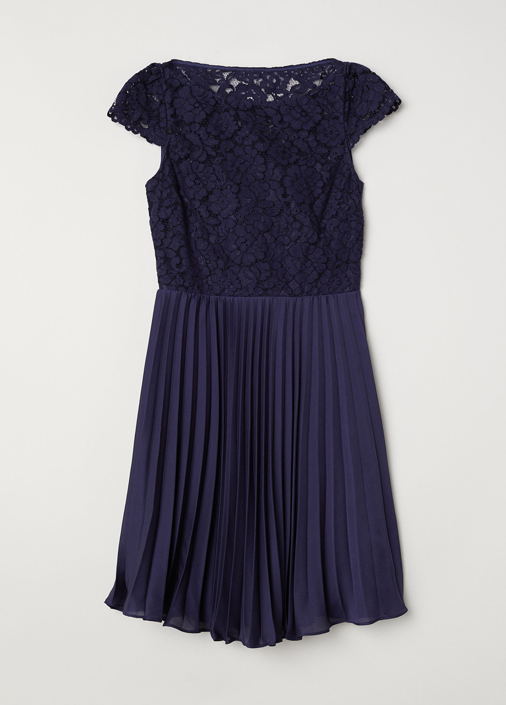 Темно-синее коктейльное платье плиссированное, клеш H&M однотонное