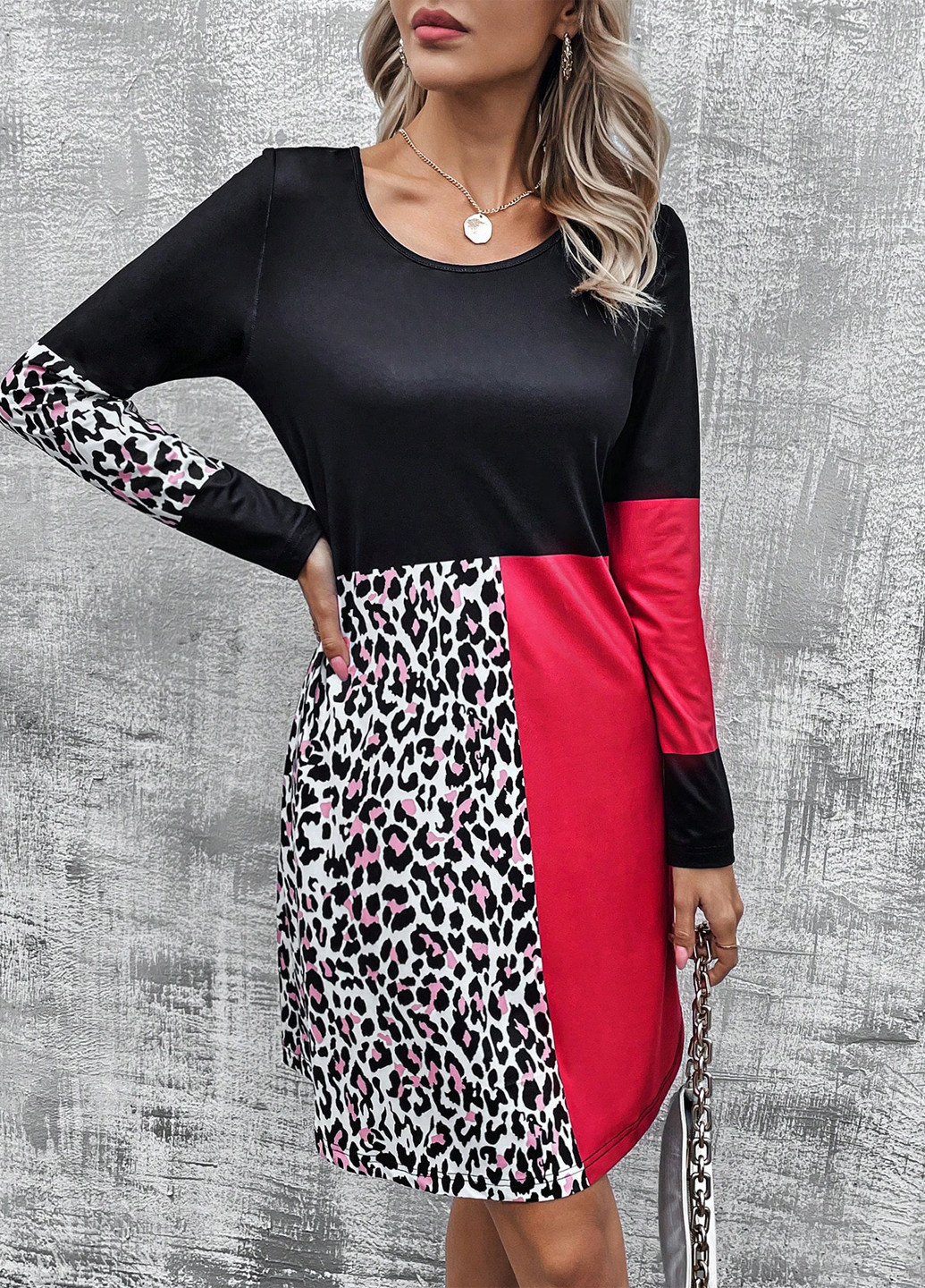 Комбінована кежуал сукня а-силует SHEIN леопардовий