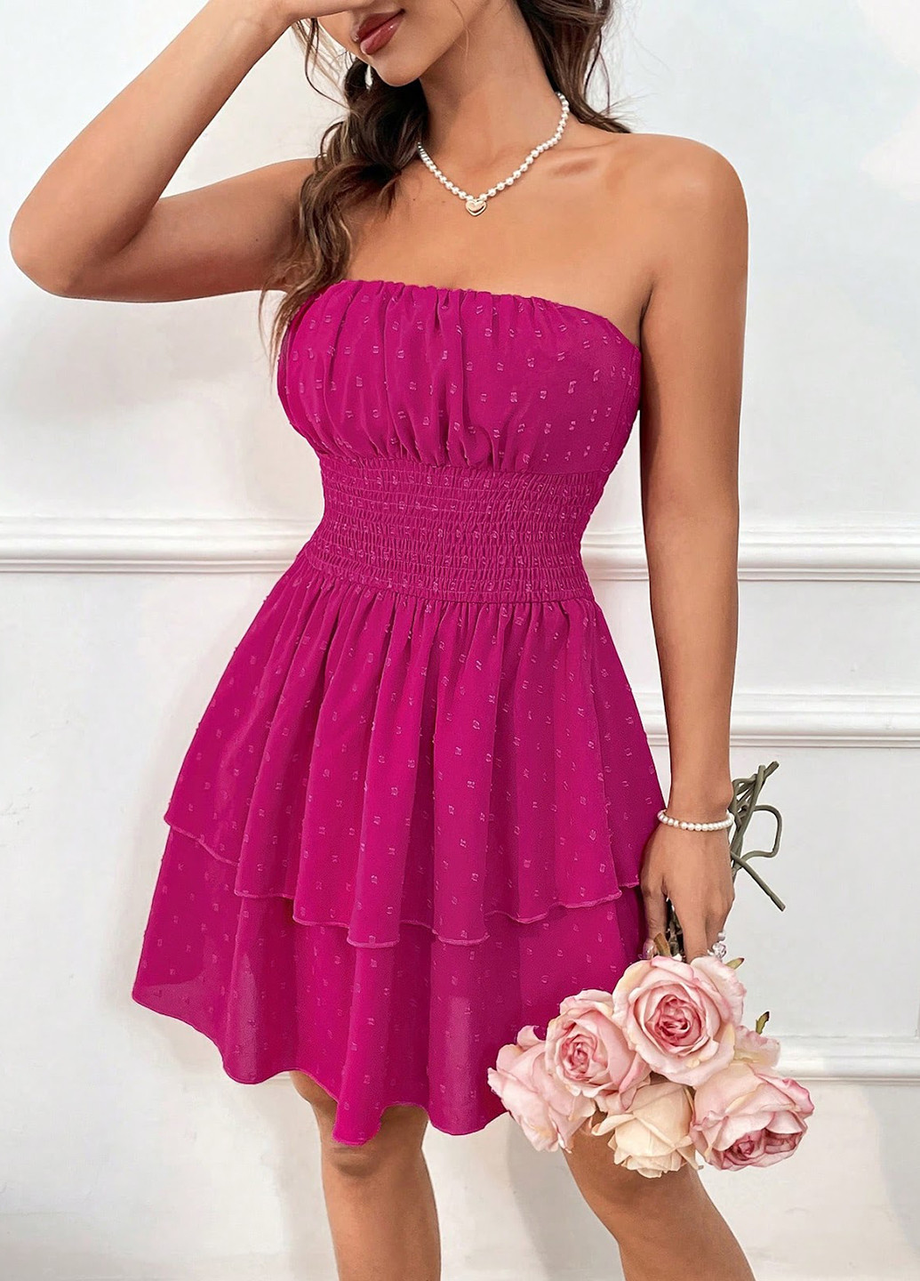 Фуксинова (кольору Фукія) кежуал сукня з відкритими плечима SHEIN однотонна