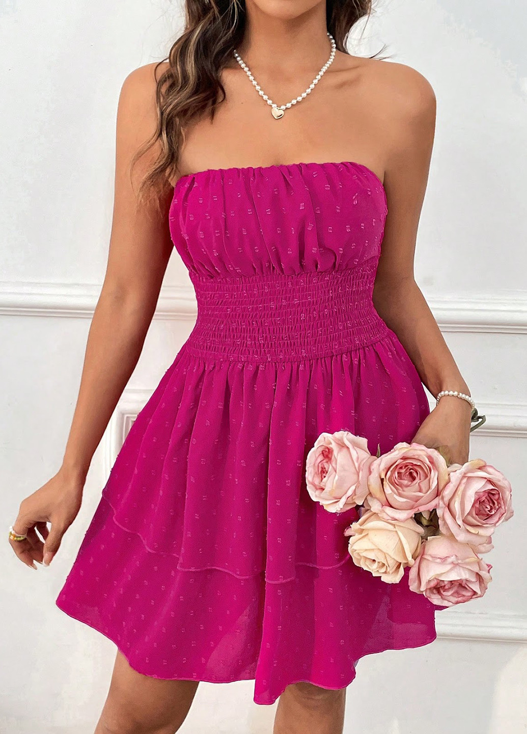 Фуксинова (кольору Фукія) кежуал сукня з відкритими плечима SHEIN однотонна