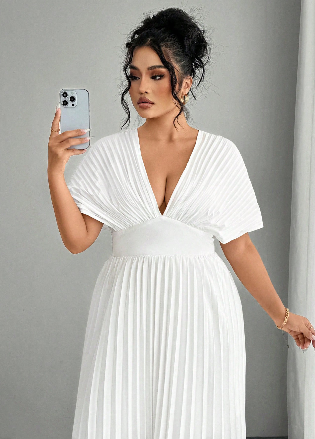 Білий кежуал сукня плісована SHEIN однотонна