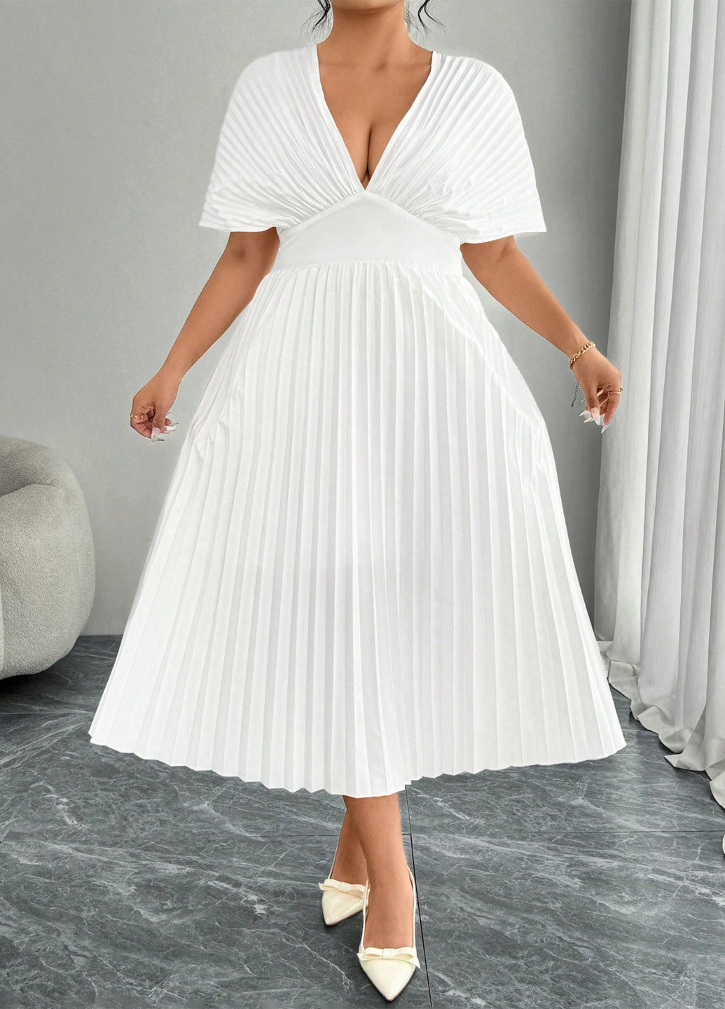 Білий кежуал сукня плісована SHEIN однотонна