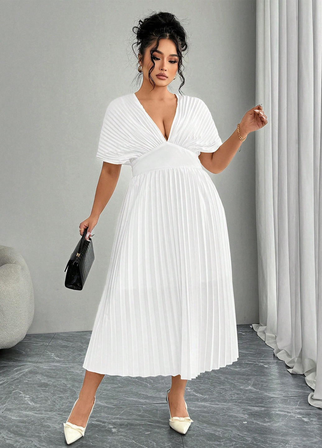 Білий кежуал сукня плісована SHEIN однотонна