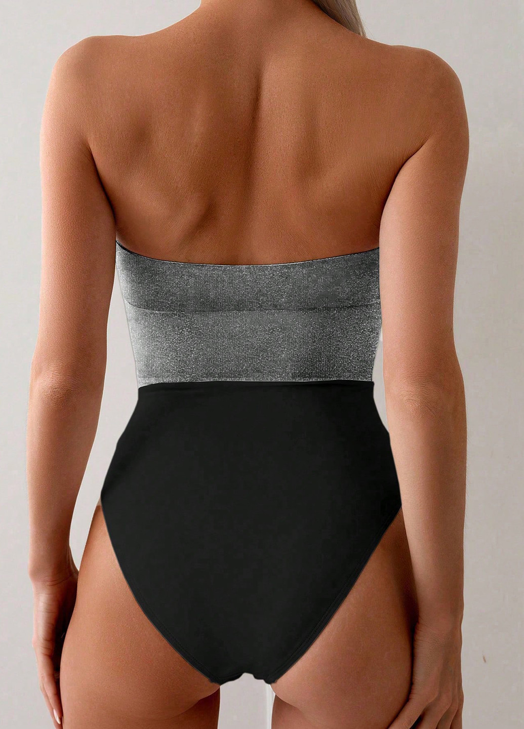 Черный летний купальник слитный, бандо SHEIN