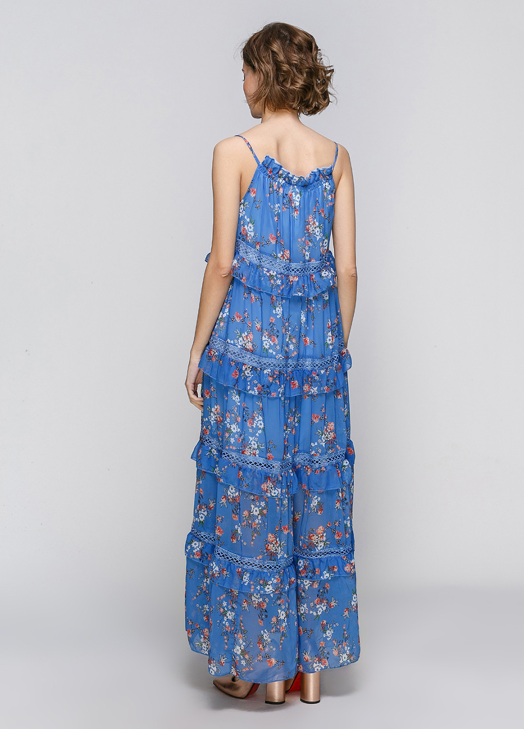 Голубое вечернее платье с открытой спиной Babylon с цветочным принтом