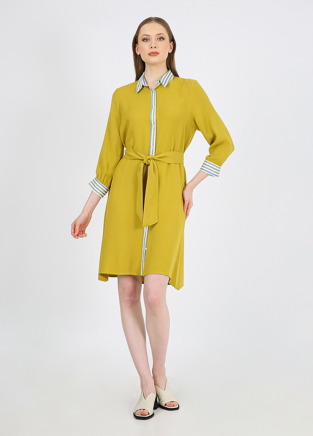 Оливковое кэжуал платье рубашка Casalini в полоску