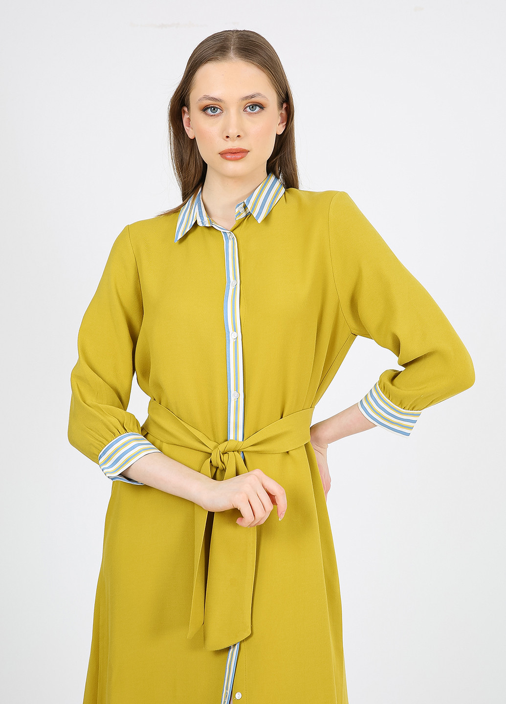 Оливковое кэжуал платье рубашка Casalini в полоску