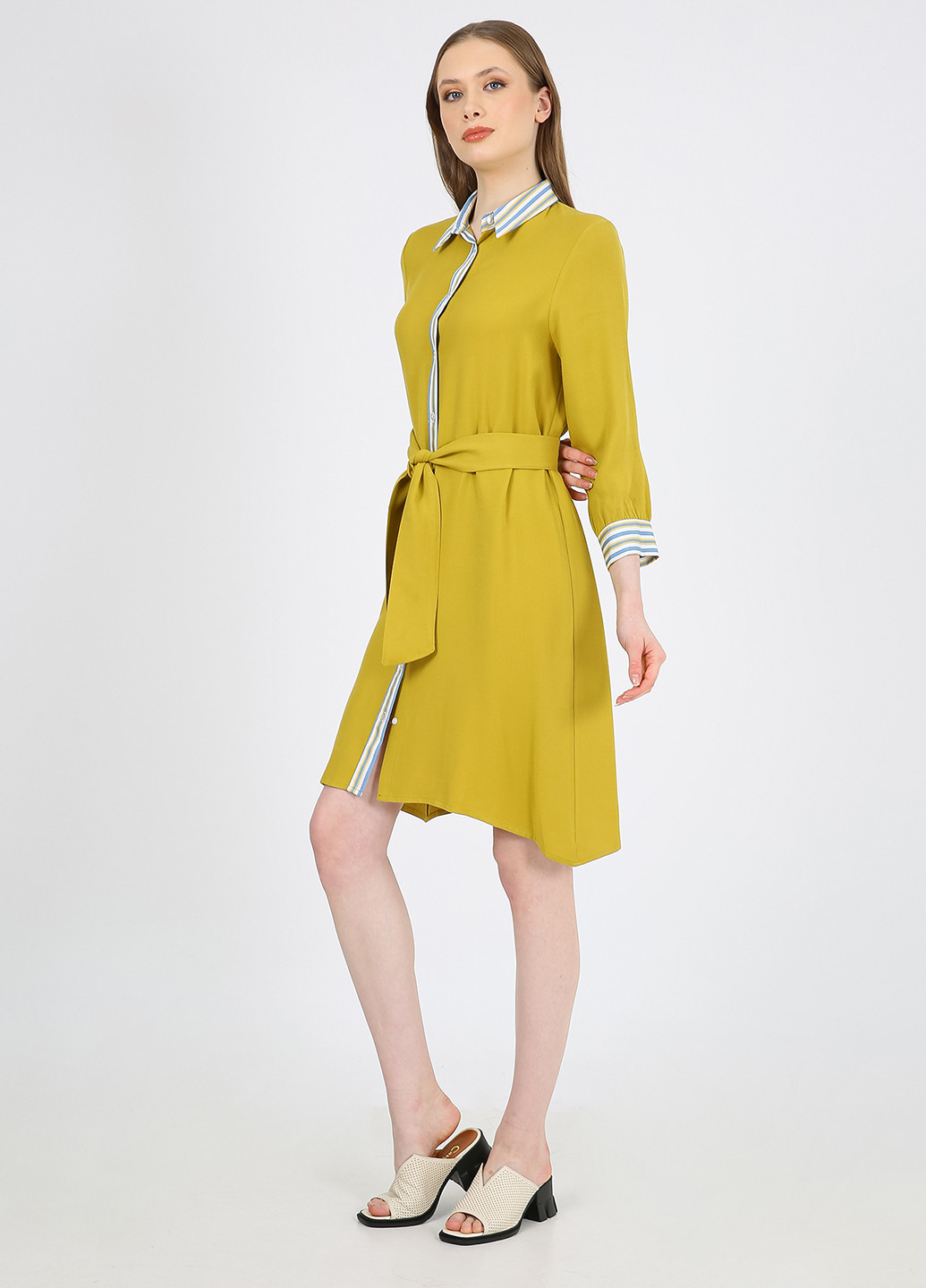 Оливковое кэжуал платье рубашка Casalini в полоску