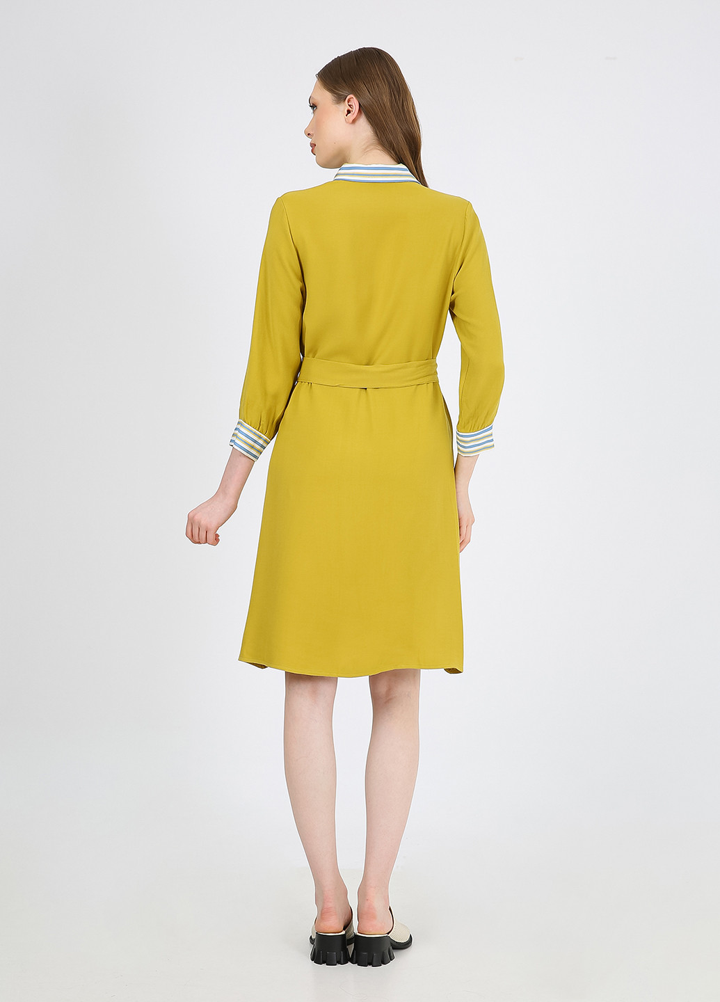 Оливковое кэжуал платье рубашка Casalini в полоску