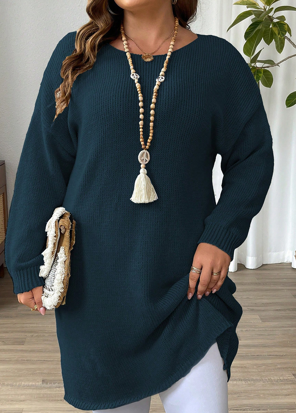 Темно-зеленое кэжуал платье платье-свитер SHEIN однотонное