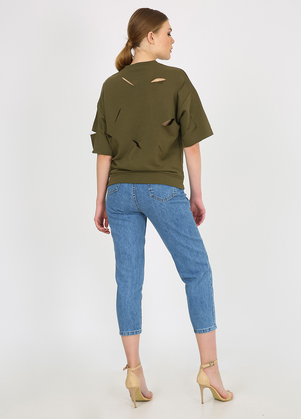 Хакі світшот Vicolo однотонний бахрома, рваний (322086516)