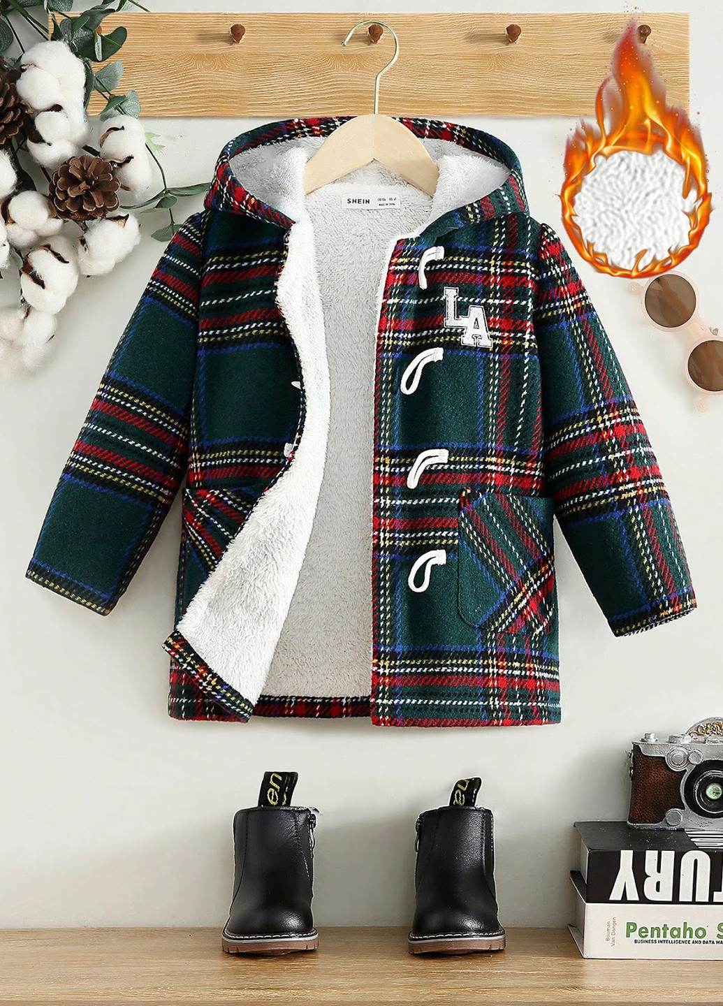 Зеленое зимнее Пальто дафлкот SHEIN