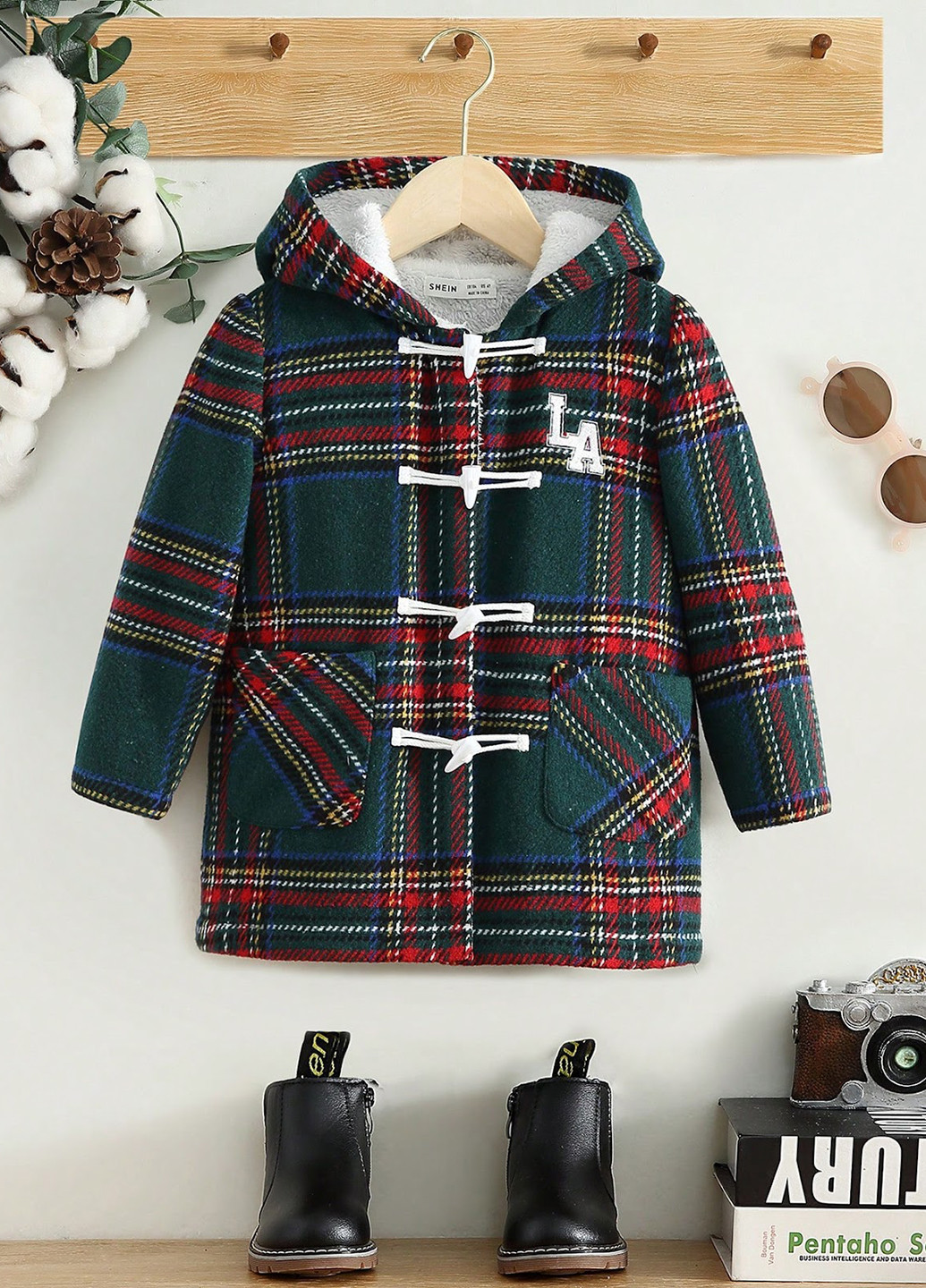 Зеленое зимнее Пальто дафлкот SHEIN