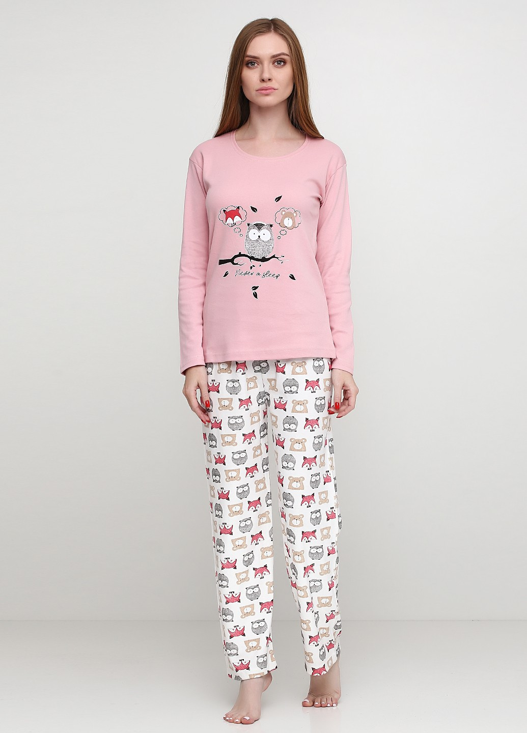 Розовая зимняя комплект плотный трикотаж (свитшот, брюки) Good Night Pajama
