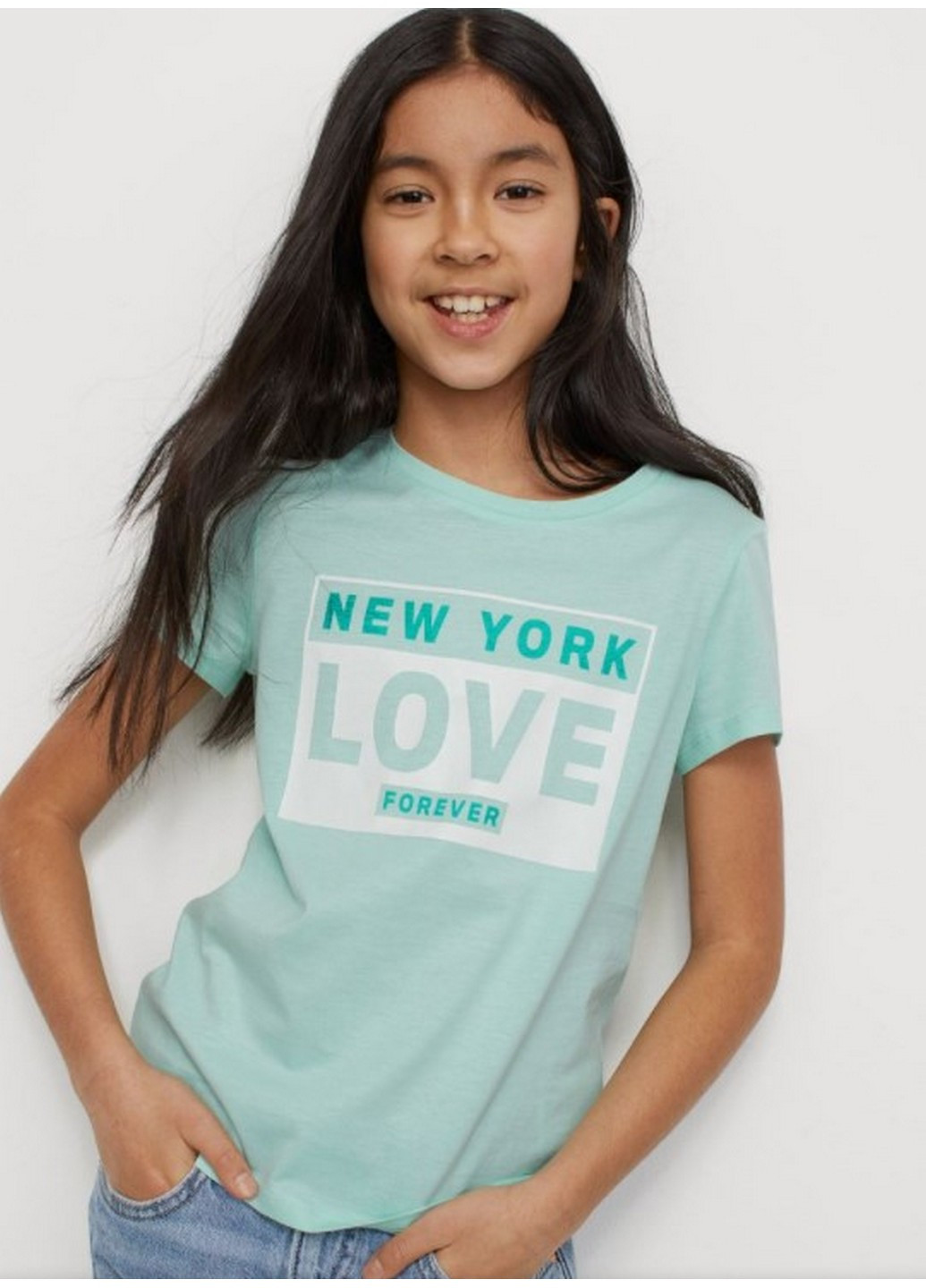 Мятная летняя футболка для девочки H&M