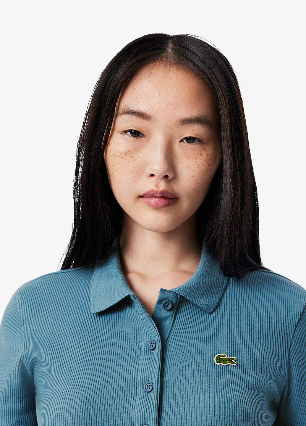 Темно-голубой женская футболка-поло Lacoste однотонная