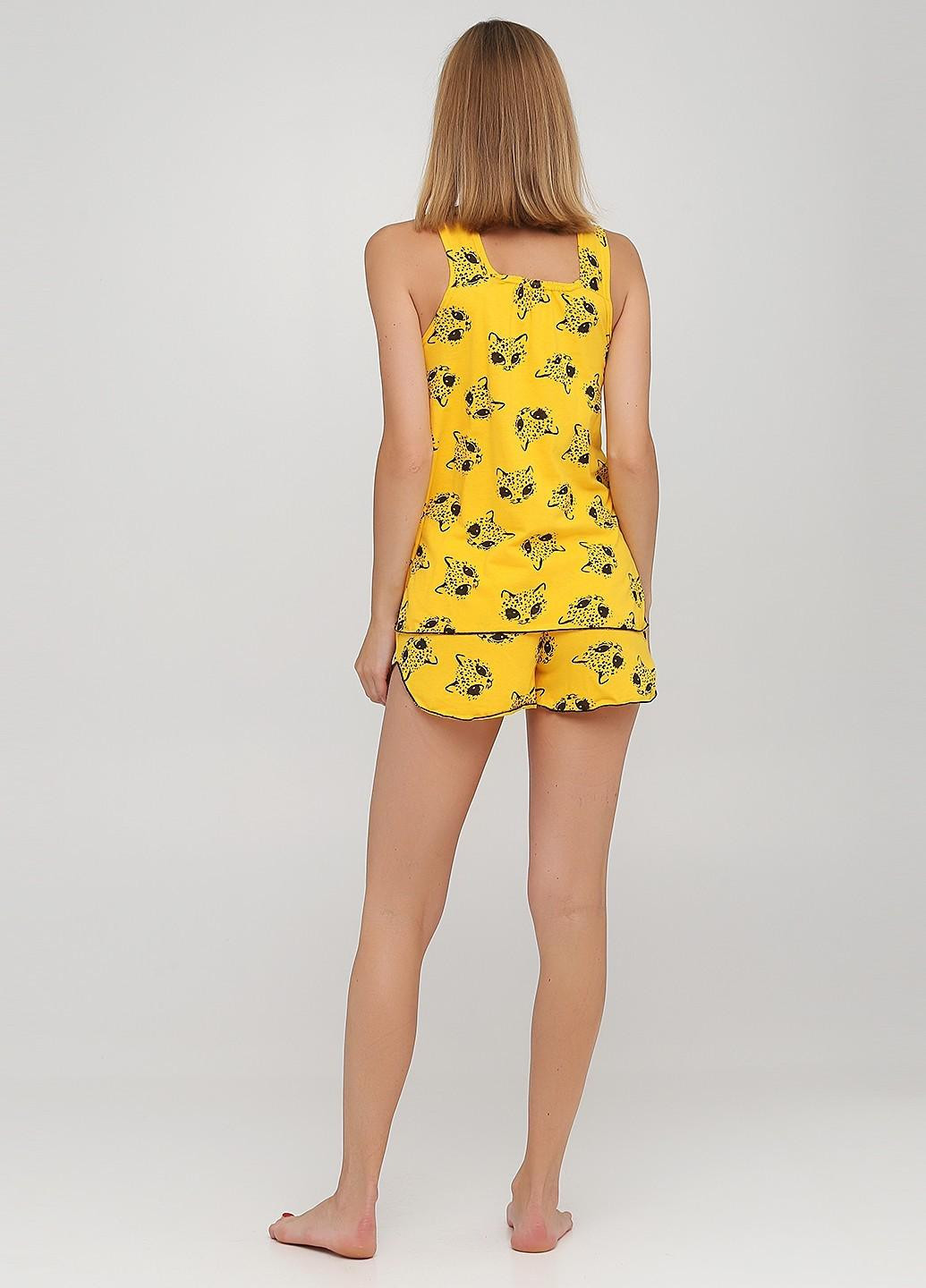 Желтая всесезон пижама женская летняя майка + шорты р.40 желтая (37007506-1) No Brand