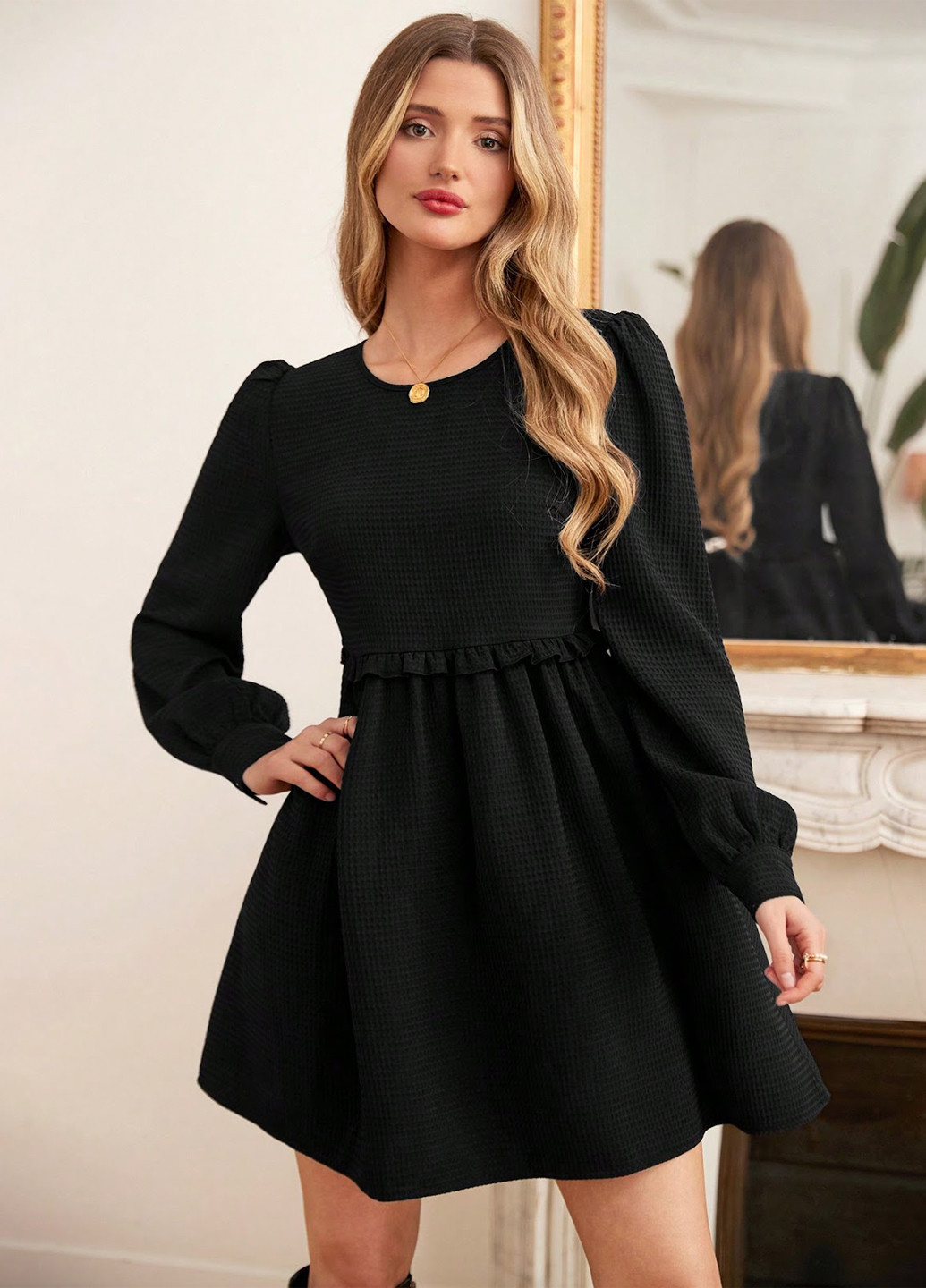 Чорна вечірня, кежуал сукня кльош SHEIN однотонна