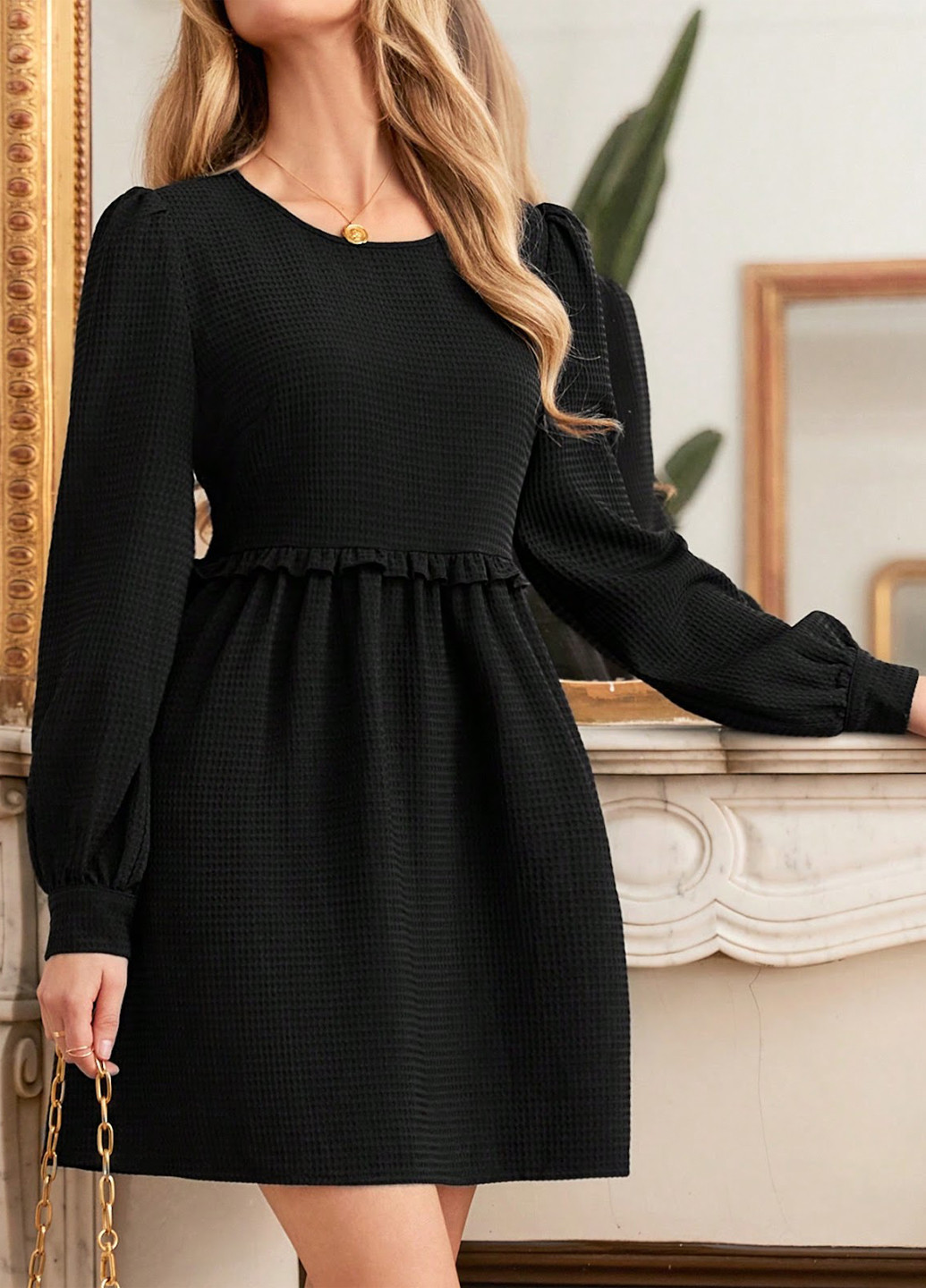 Чорна вечірня, кежуал сукня кльош SHEIN однотонна