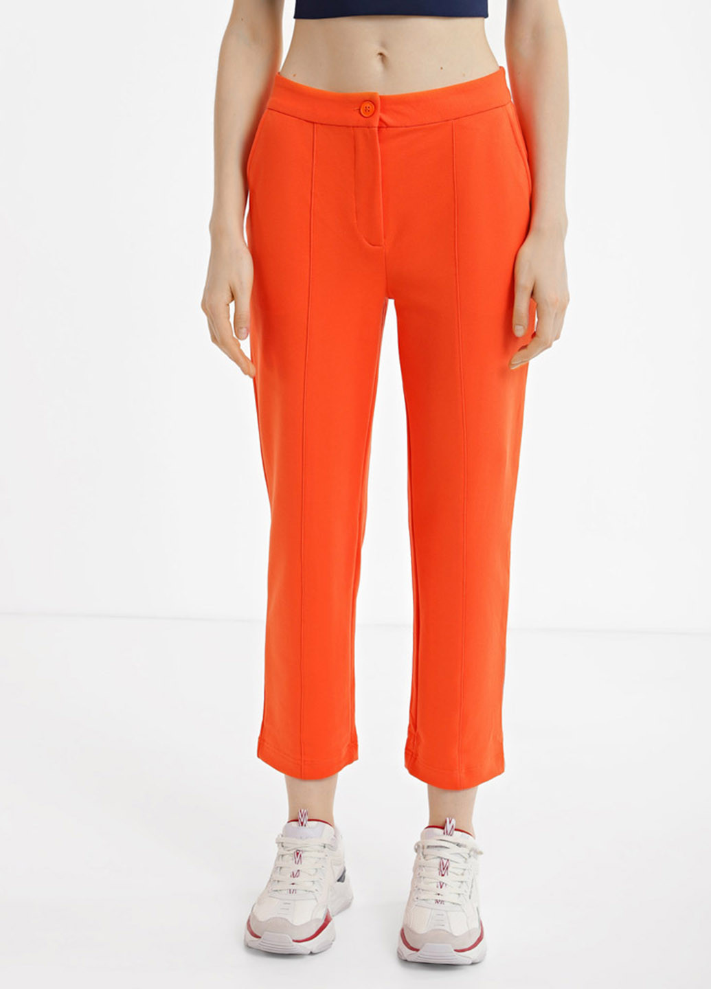 Оранжевые кэжуал демисезонные прямые, укороченные брюки Promin