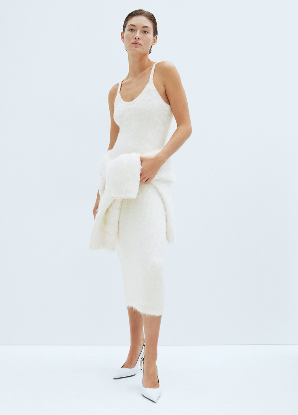 Белое кэжуал платье силуэтная H&M однотонное