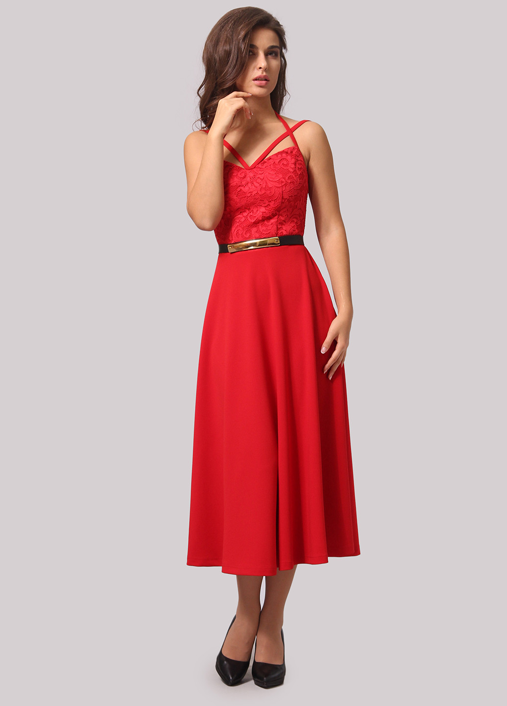 Красное коктейльное платье клеш Agata Webers однотонное