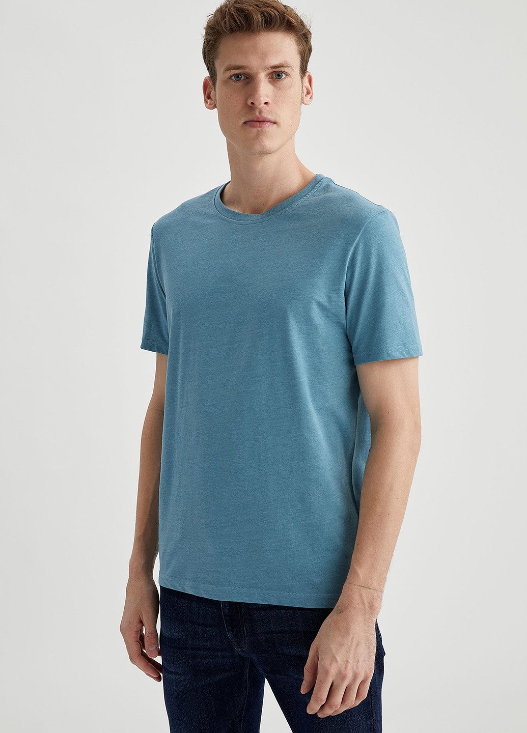 Темно-голубая летняя футболка DeFacto