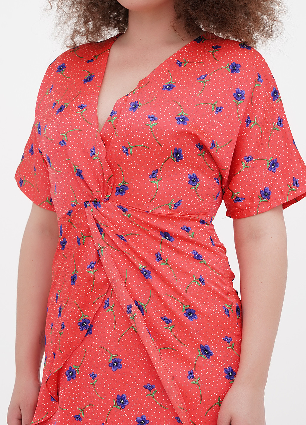 Коралова кежуал плаття, сукня на запах Liquorish з квітковим принтом