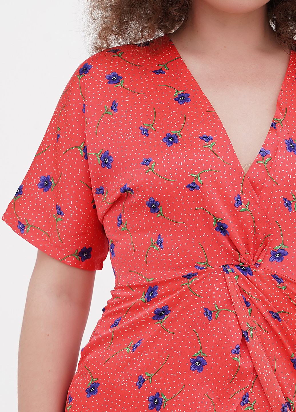 Коралова кежуал плаття, сукня на запах Liquorish з квітковим принтом