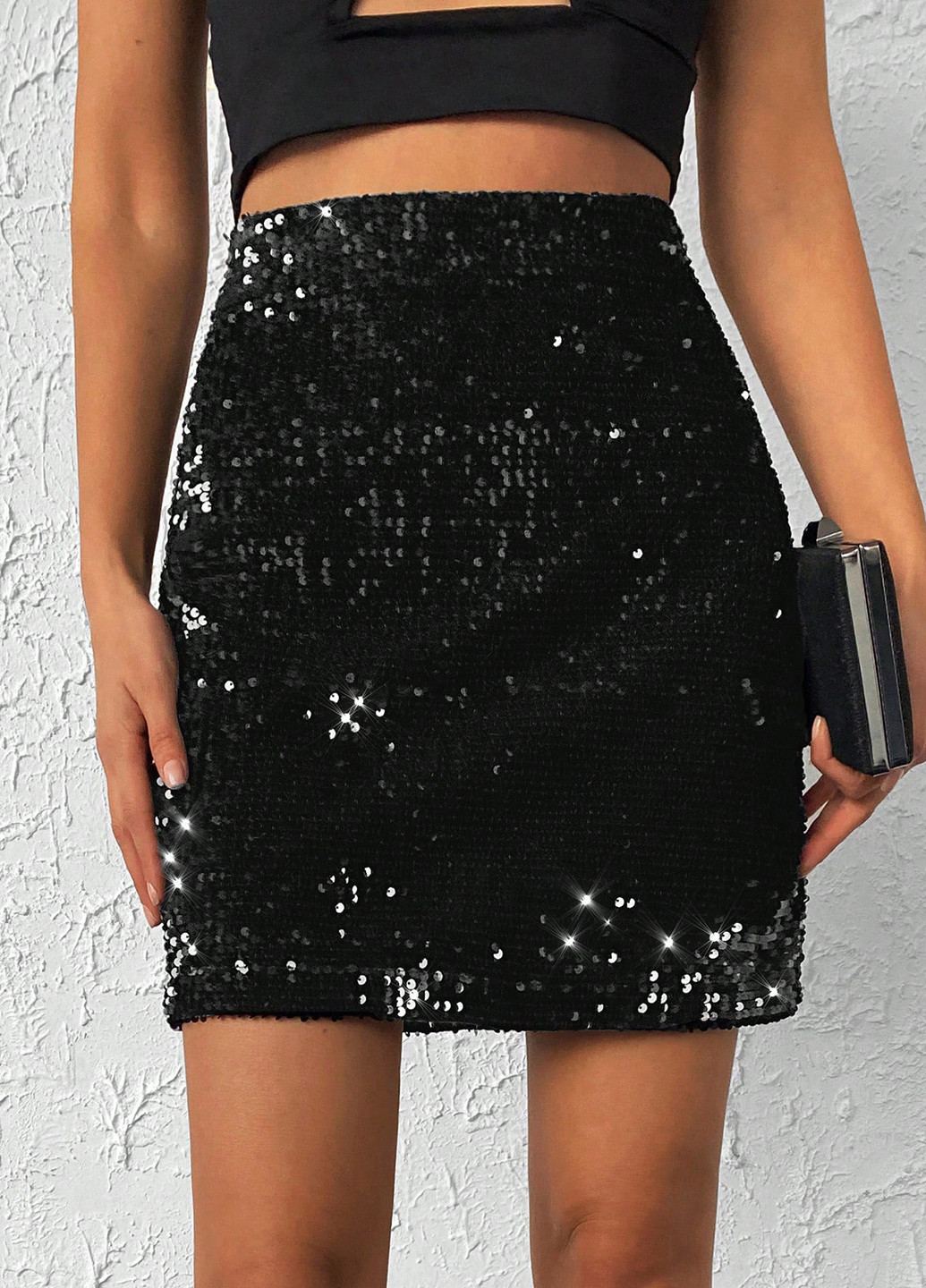 Черная кэжуал однотонная юбка SHEIN