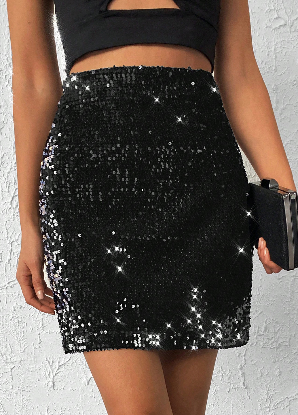 Черная кэжуал однотонная юбка SHEIN