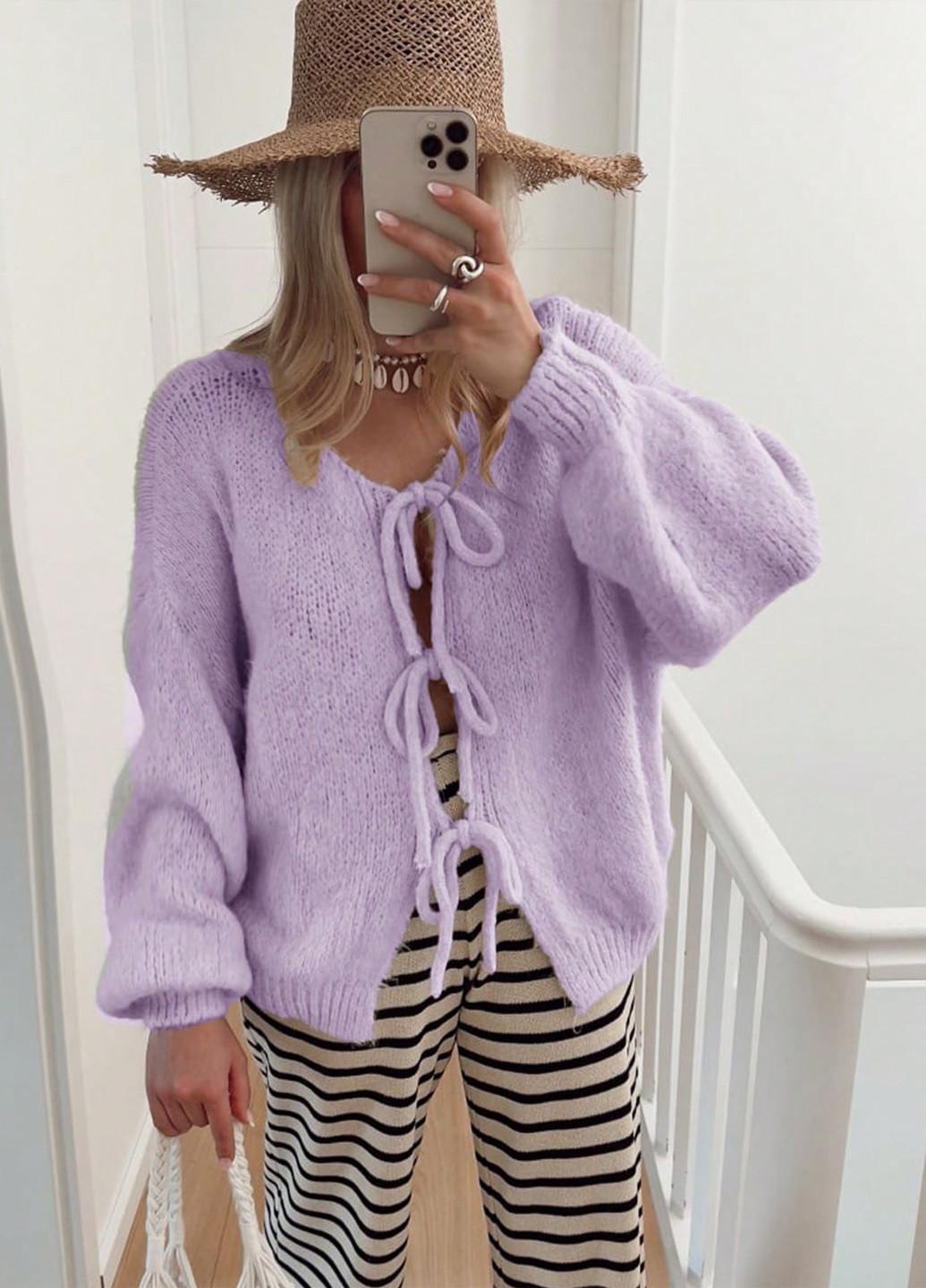 Светло-фиолетовый демисезонный кардиган SHEIN