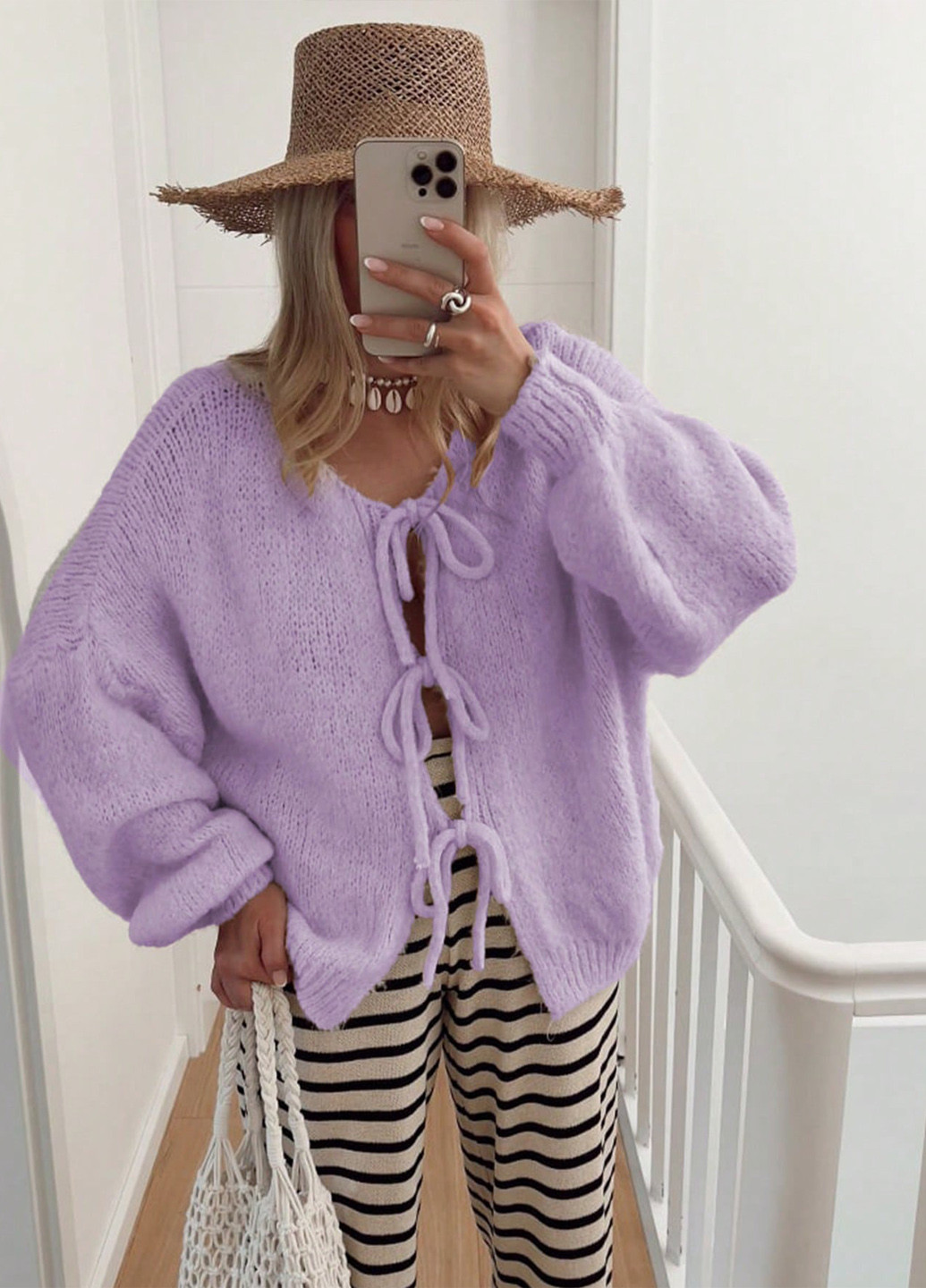 Светло-фиолетовый демисезонный кардиган SHEIN