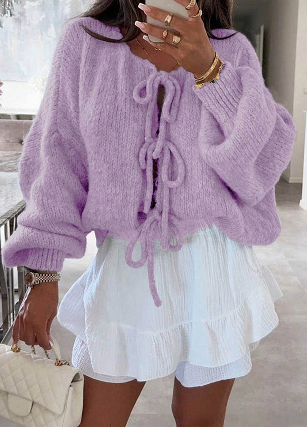 Светло-фиолетовый демисезонный кардиган SHEIN