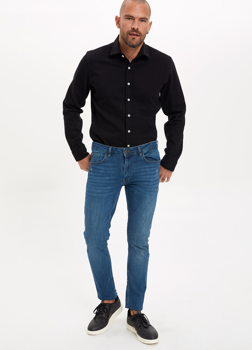 Черная кэжуал рубашка DeFacto с длинным рукавом